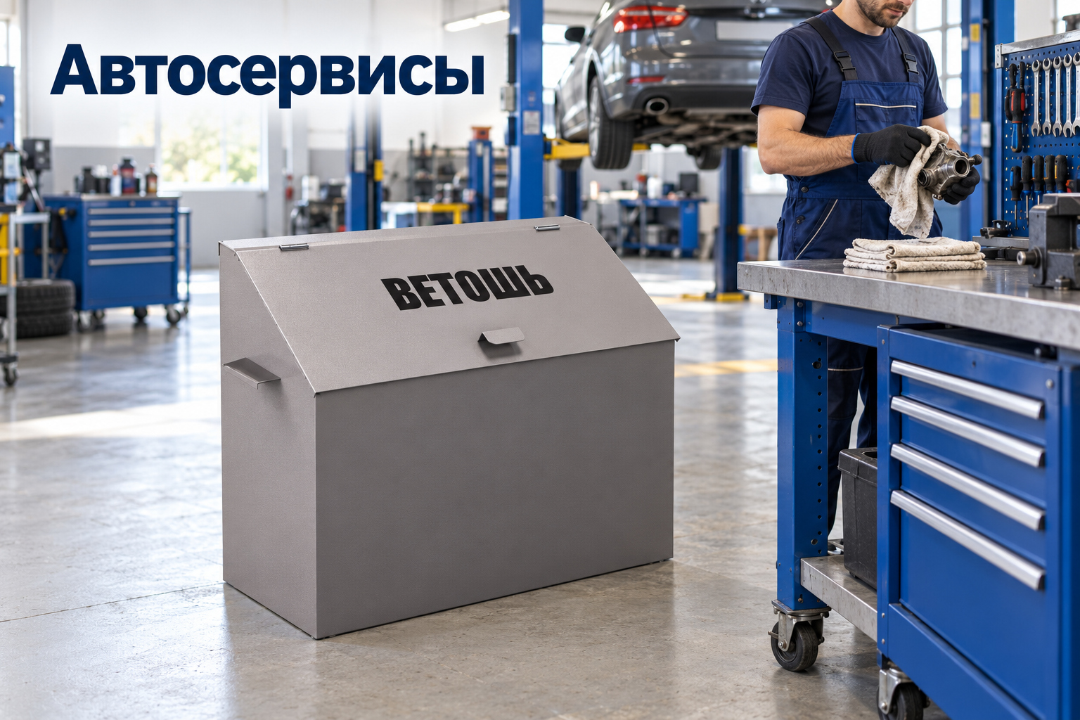 ящик для ветоши МК-1-80, металлический ящик для ветоши, ящик для ветоши купить, контейнер для ветоши, ящик металлический хозяйственный, ящик для производства, ящик для склада