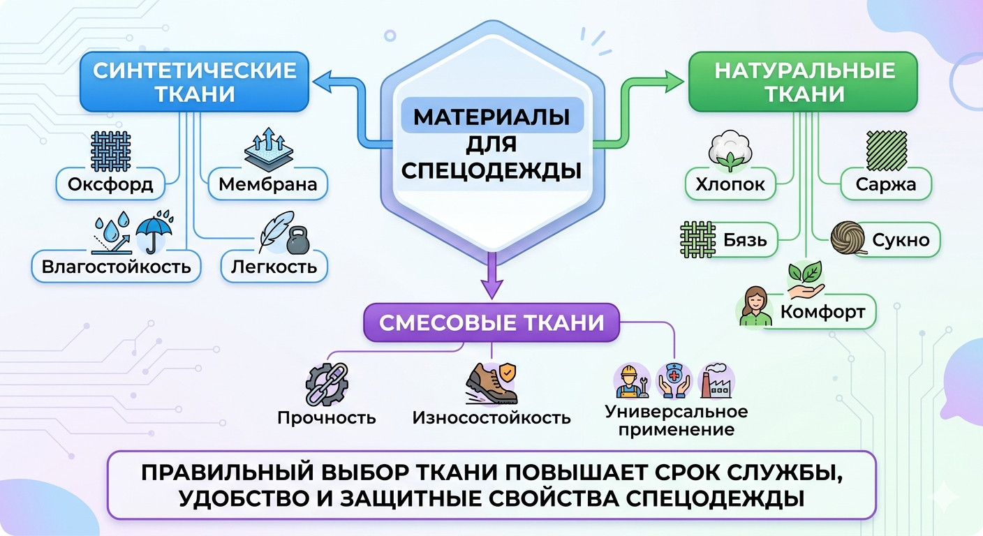 пошив спецодежды, ткани для спецодежды, материалы для рабочей одежды, смесовая ткань, ткань Оксфорд, брезент, спецодежда на заказ